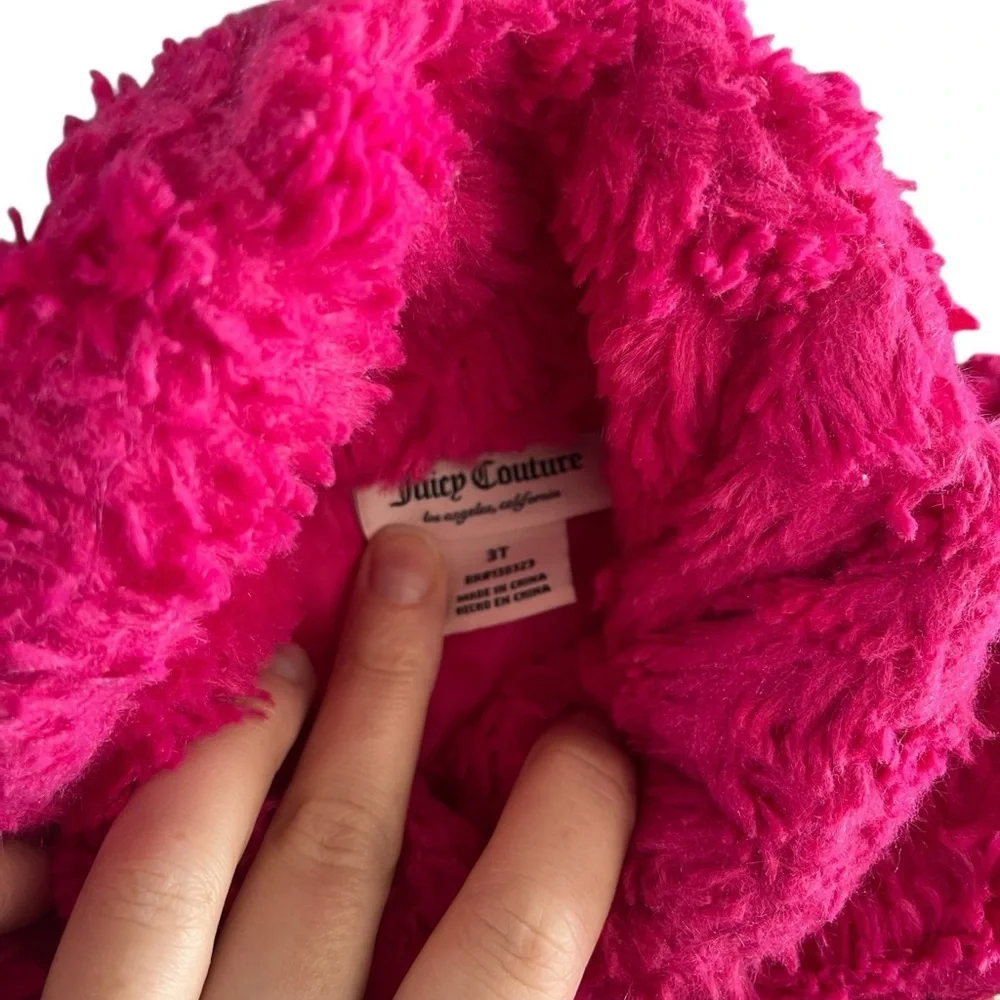 JUICY COUTURE Faux Fur Teddy Peplum Peacoat‎ in Hot Pink.